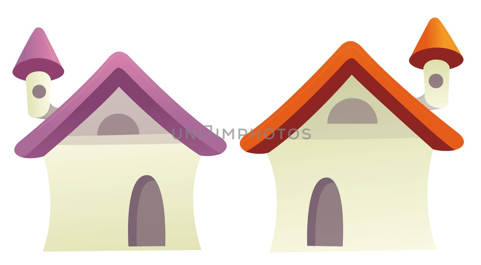 illustration drawing of two color house with chimney in a white background