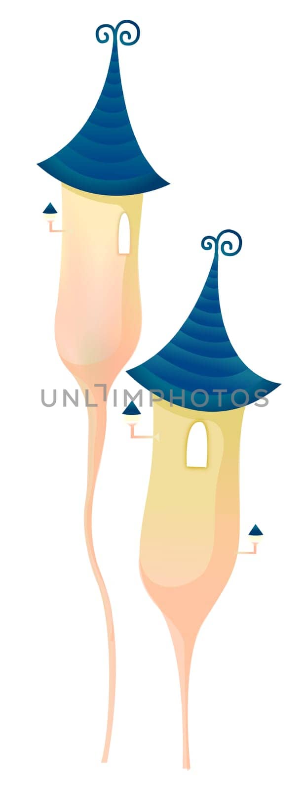 cartoon house with blue roof in a white background