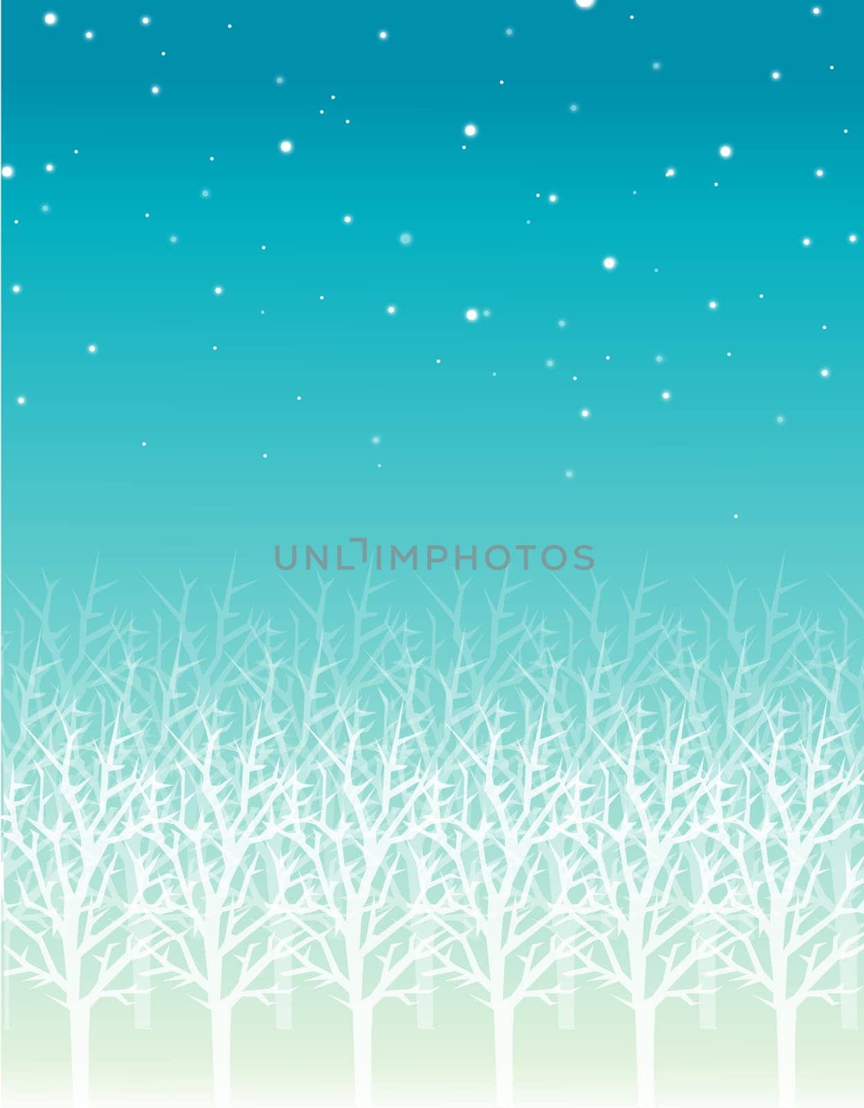 illustration drawing of white trees in a blue sky background