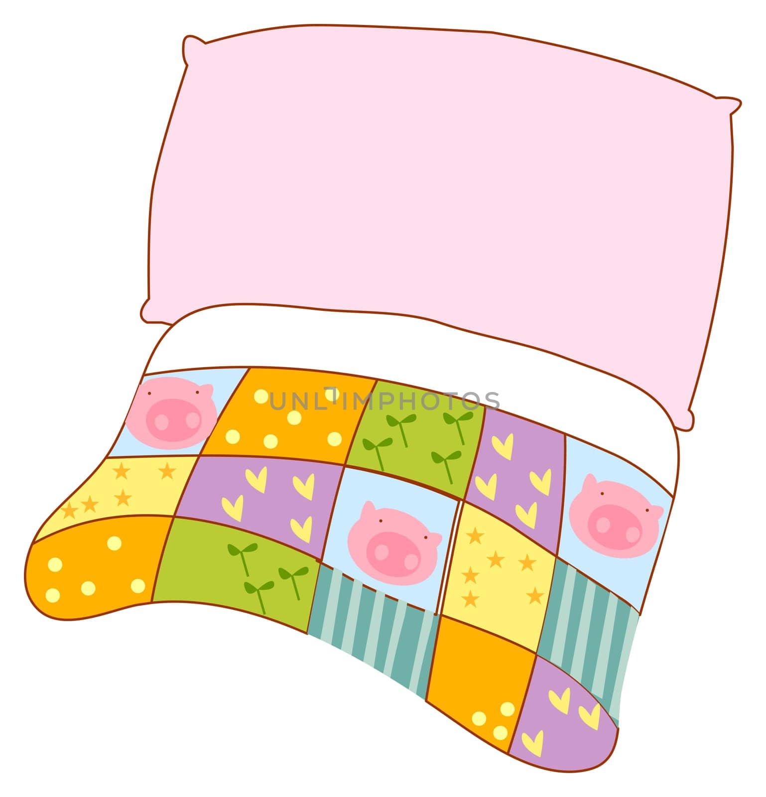 illustration drawing of color  pillow and quilt