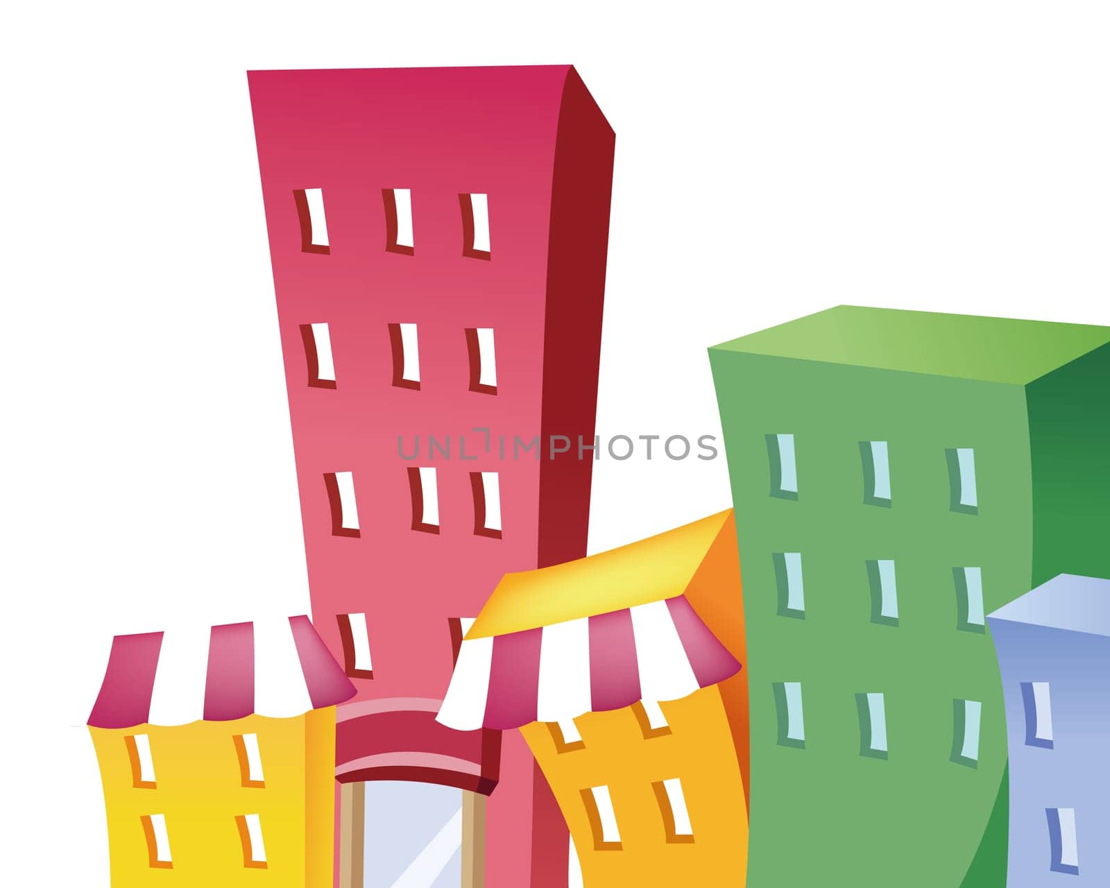 illustration drawing of color building in a white background