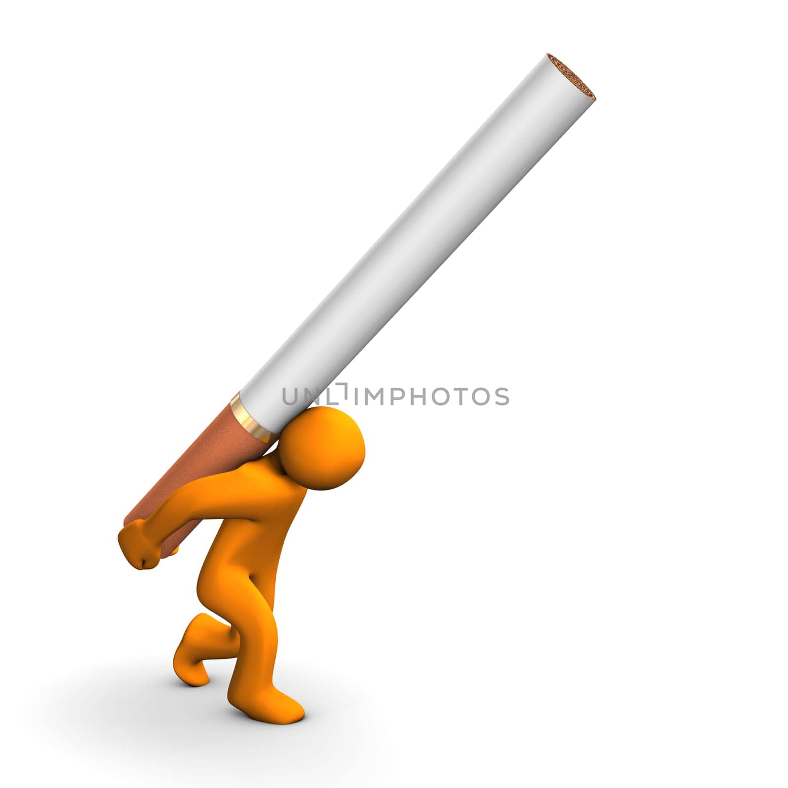 An orange cartoon carries a cigarette on his back.
