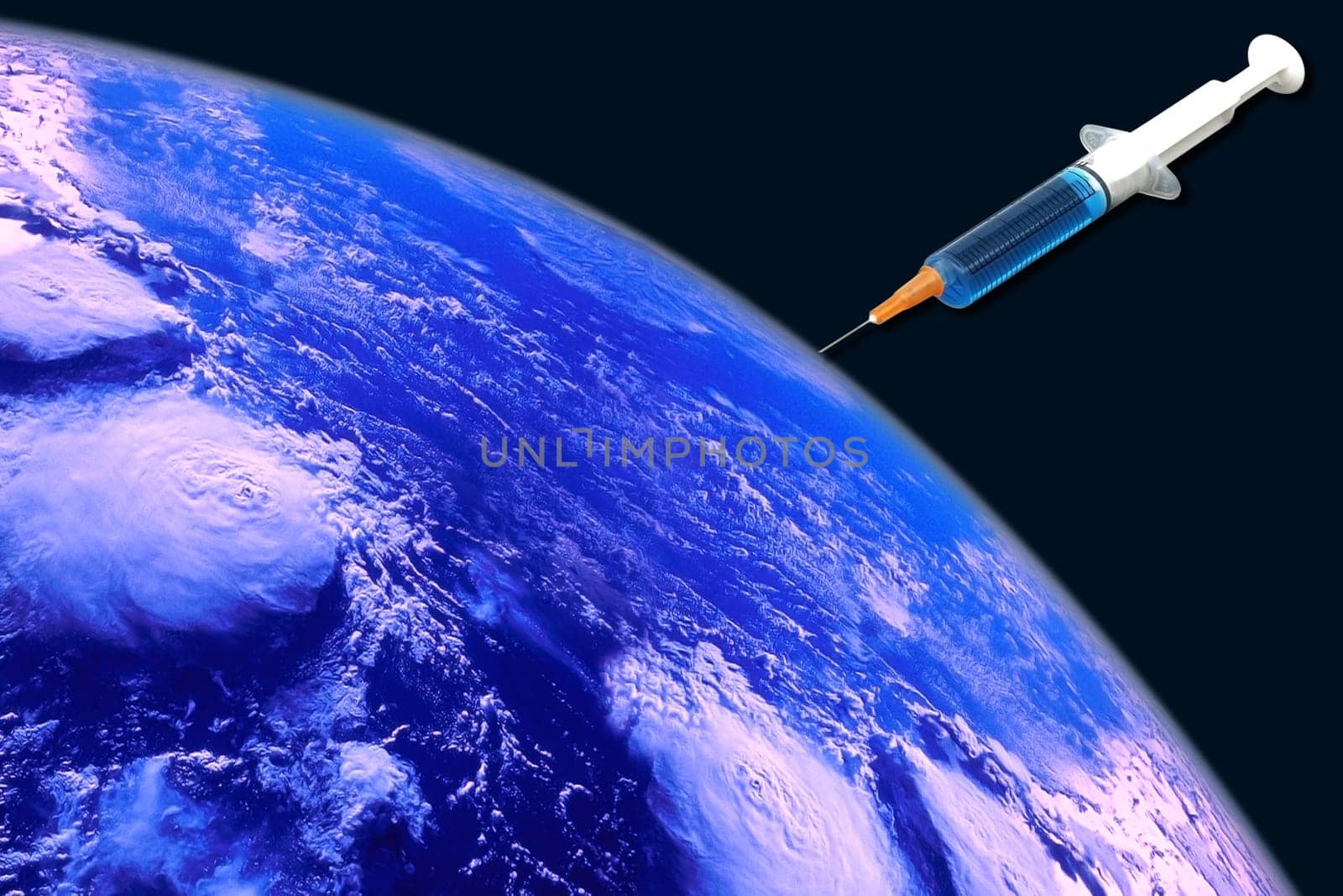 planet earth with a syringe for a sustainable ecology against global warming and pollution