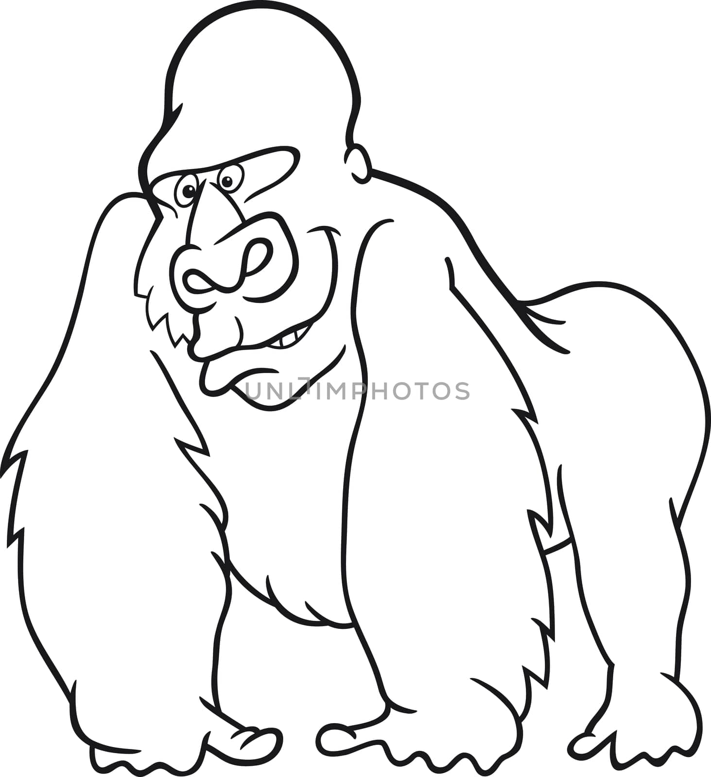 cartoon illustration of silver gorilla for coloring book