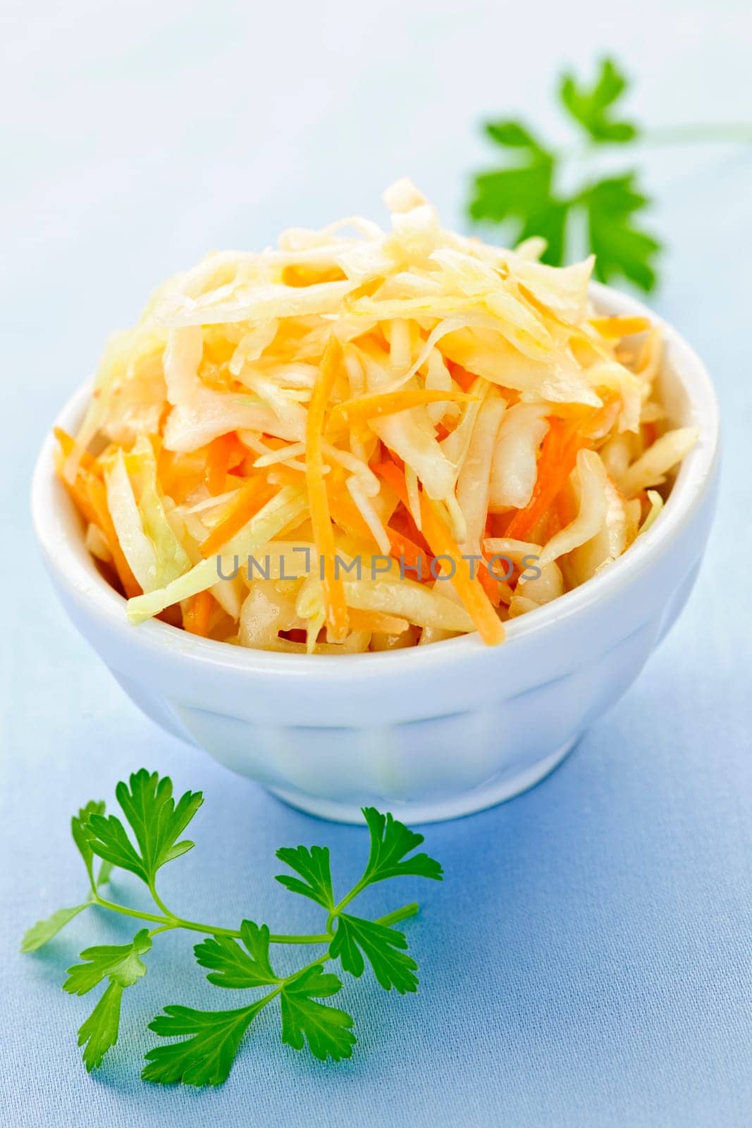 Bowl of fresh coleslaw with shredded cabbage