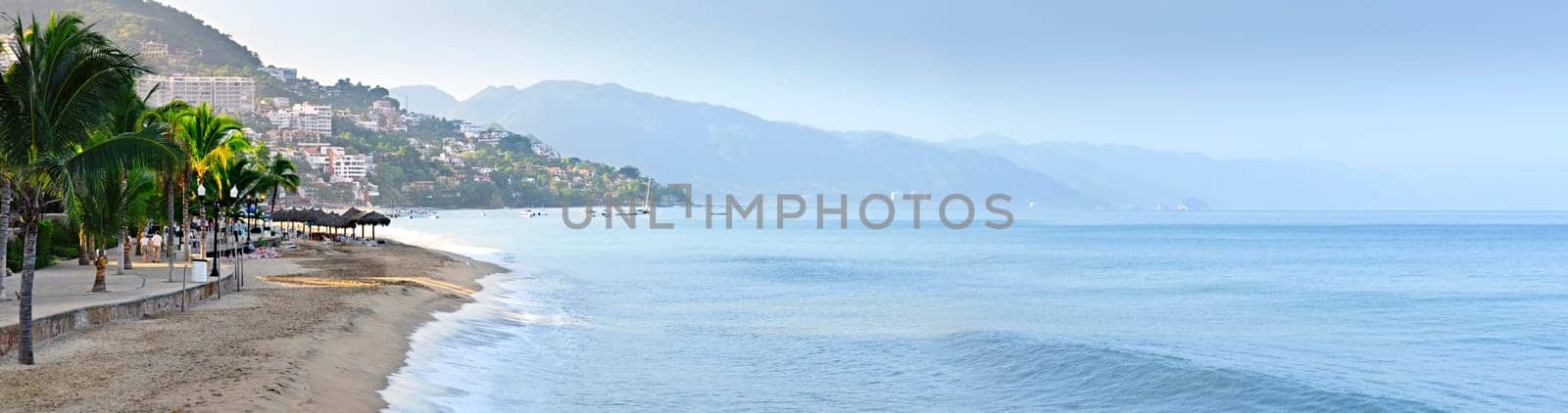 Panoramic image of beach and ocean in Puerto Vallarta, Mexico