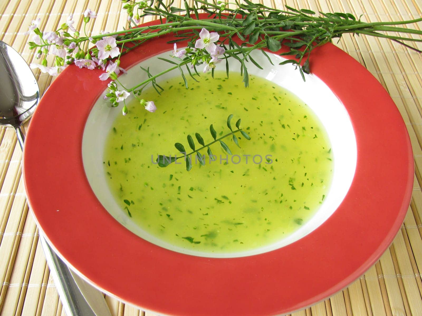 Wild herb soup with meadowfoam