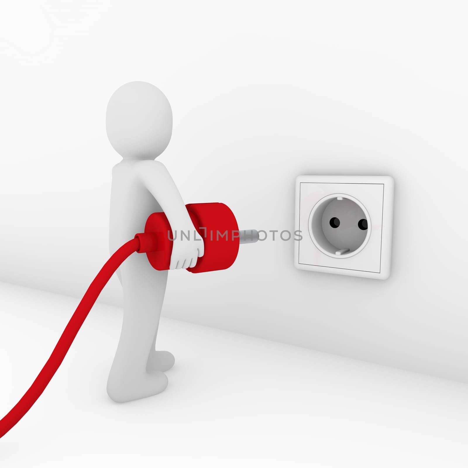 3d man plug socket red energy bio power