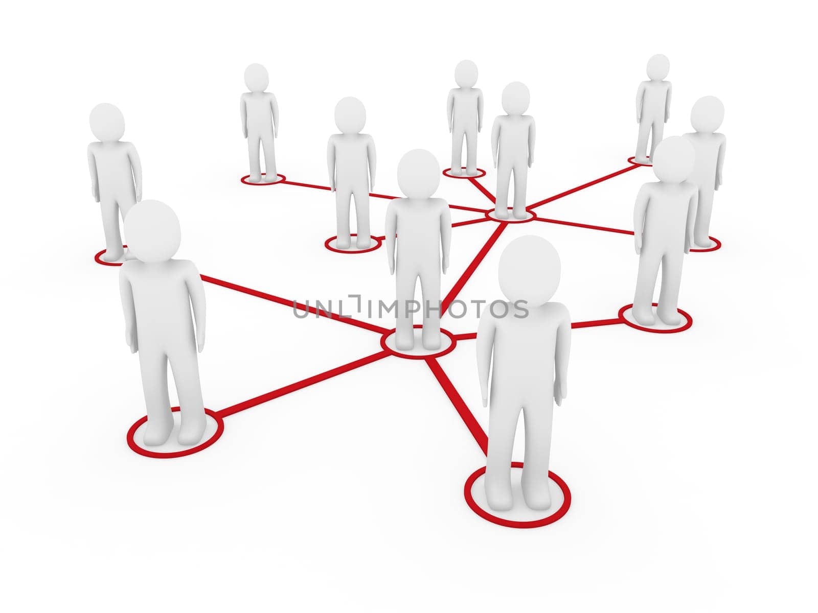3d men network social red people connection teamwork