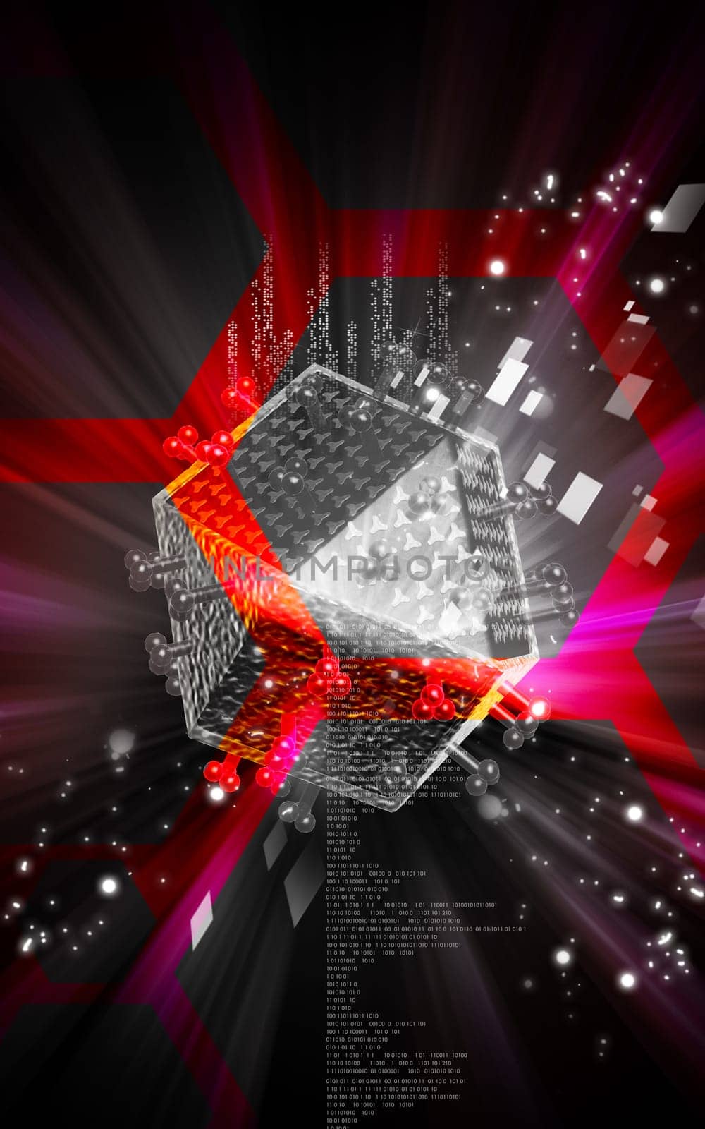 Digital illustration of HIV in colour background