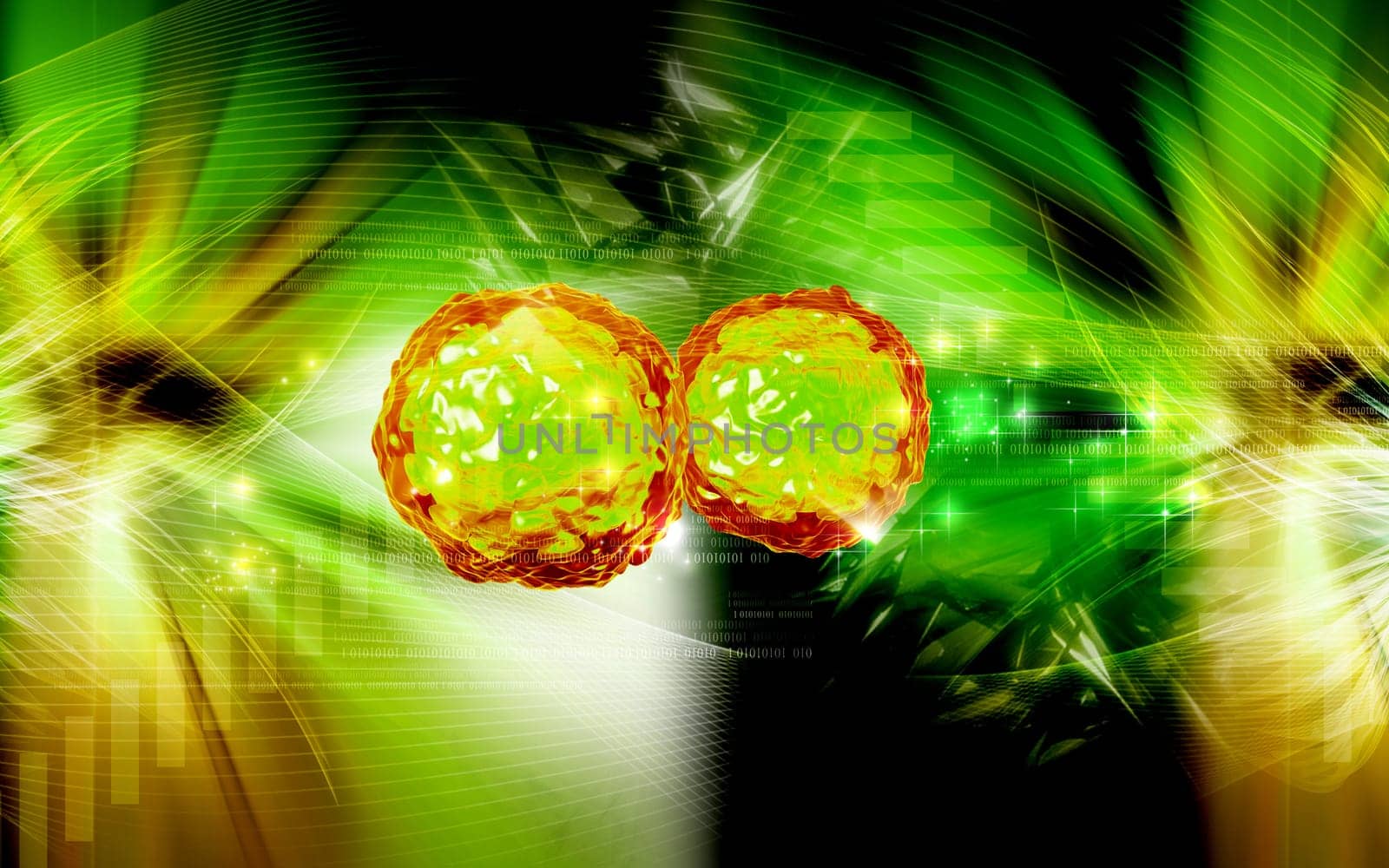 Digital illustration of polio virus in colour background