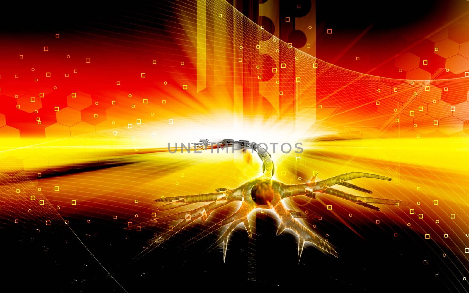 Digital illustration of neuron in colour background