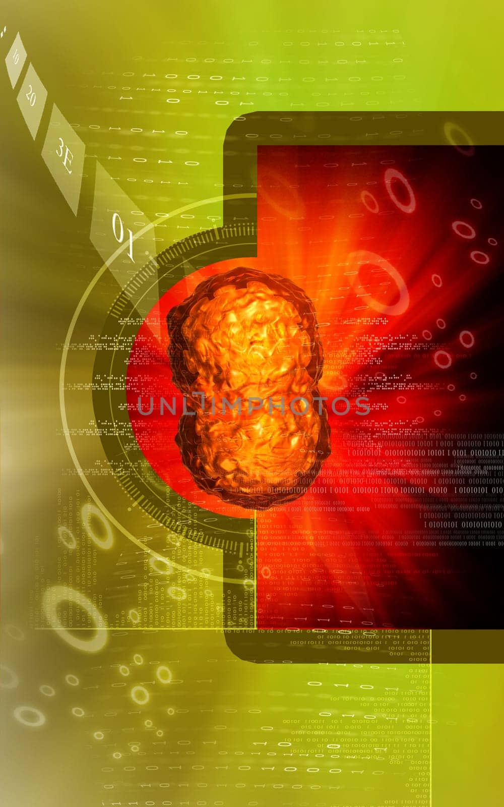 Digital illustration of polio virus in colour background