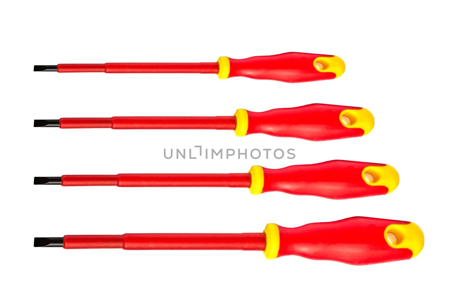 Red screwdrivers closeup on white background