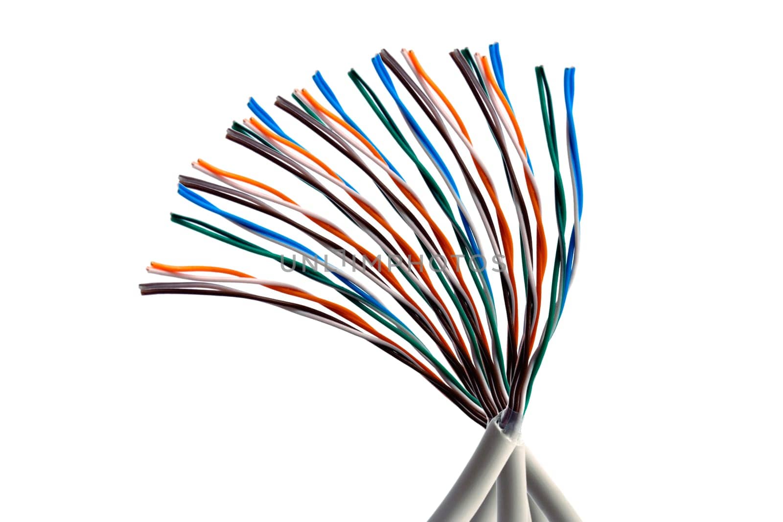 Colorful cables closeup on white background