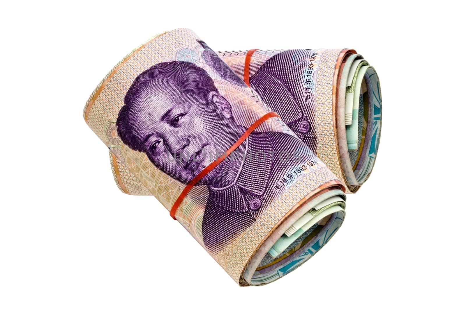 Two rolls of chinese money isolated on white background