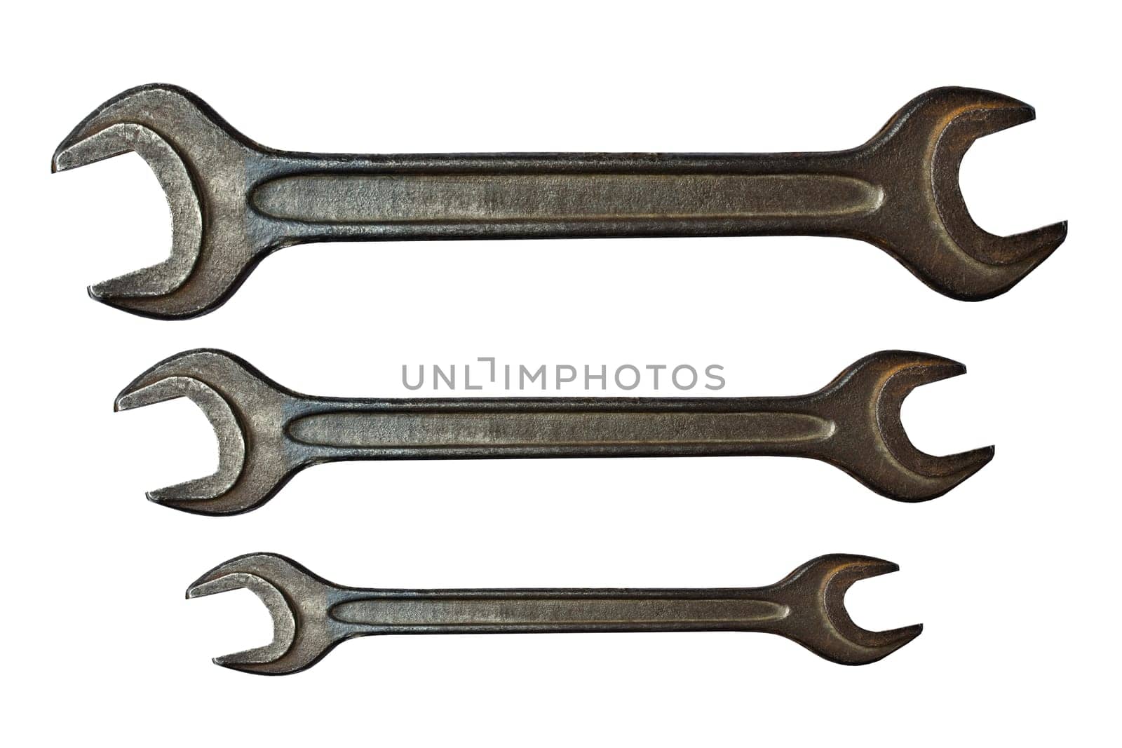 Old wrenches isolated on white background