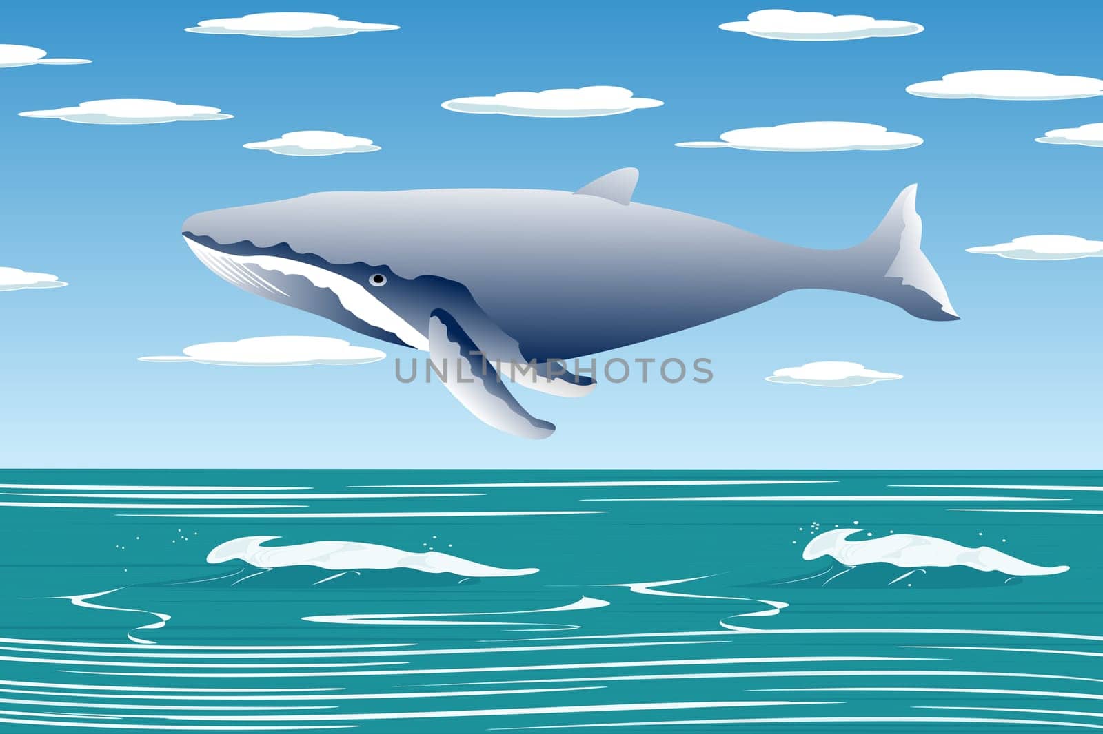 Ocean landscape with sperm whale