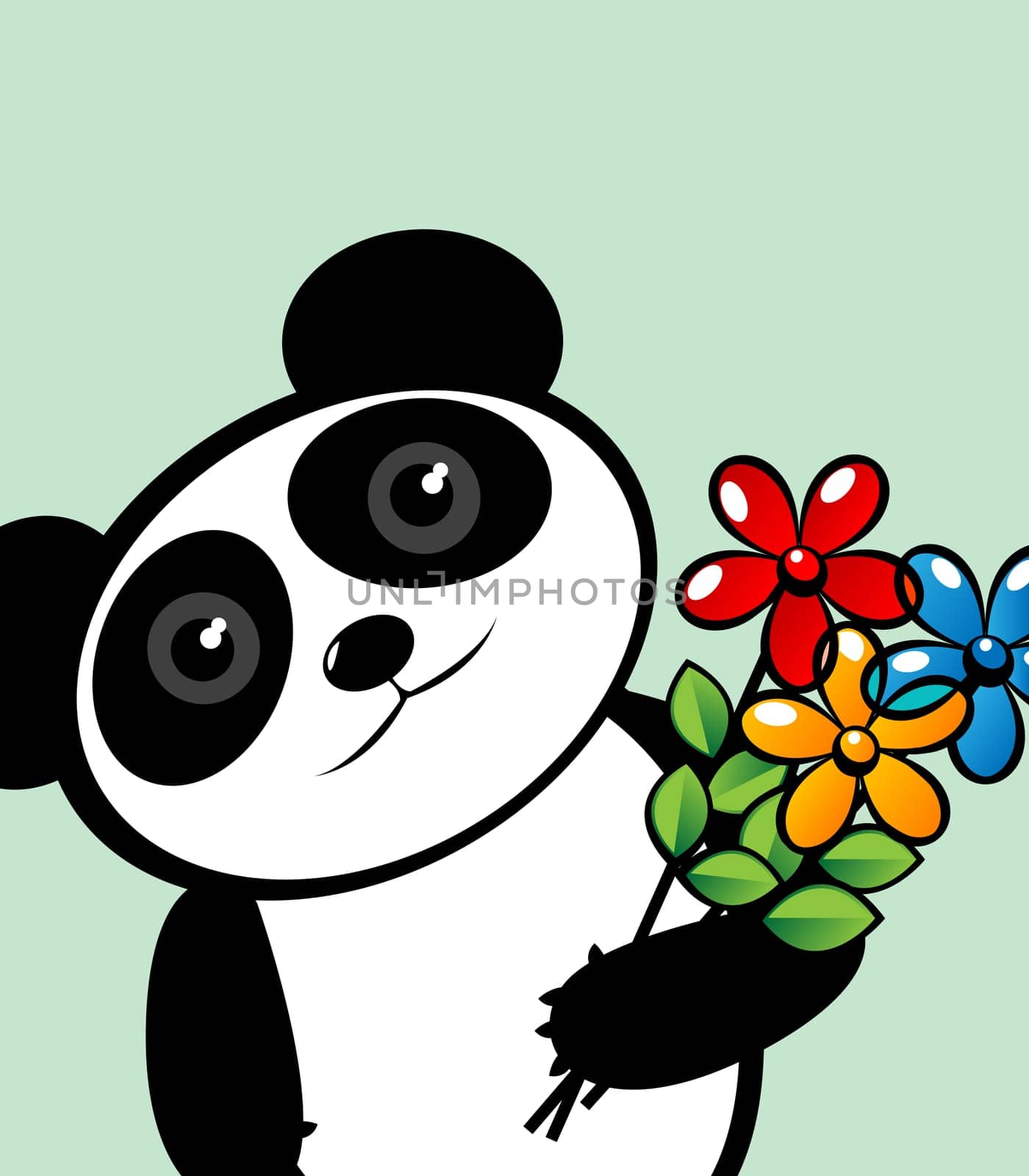 Panda lover with flowers, editable graphic illustration with room for your text