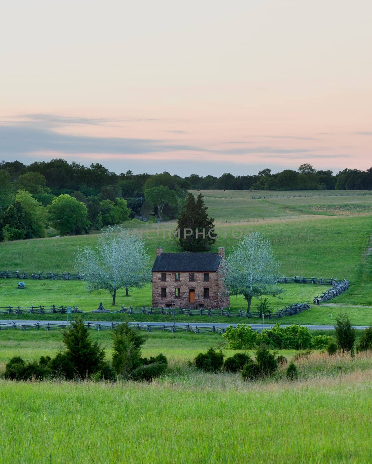 The old stone house in the center of the Manassas Civil War battlefield site near Bull Run