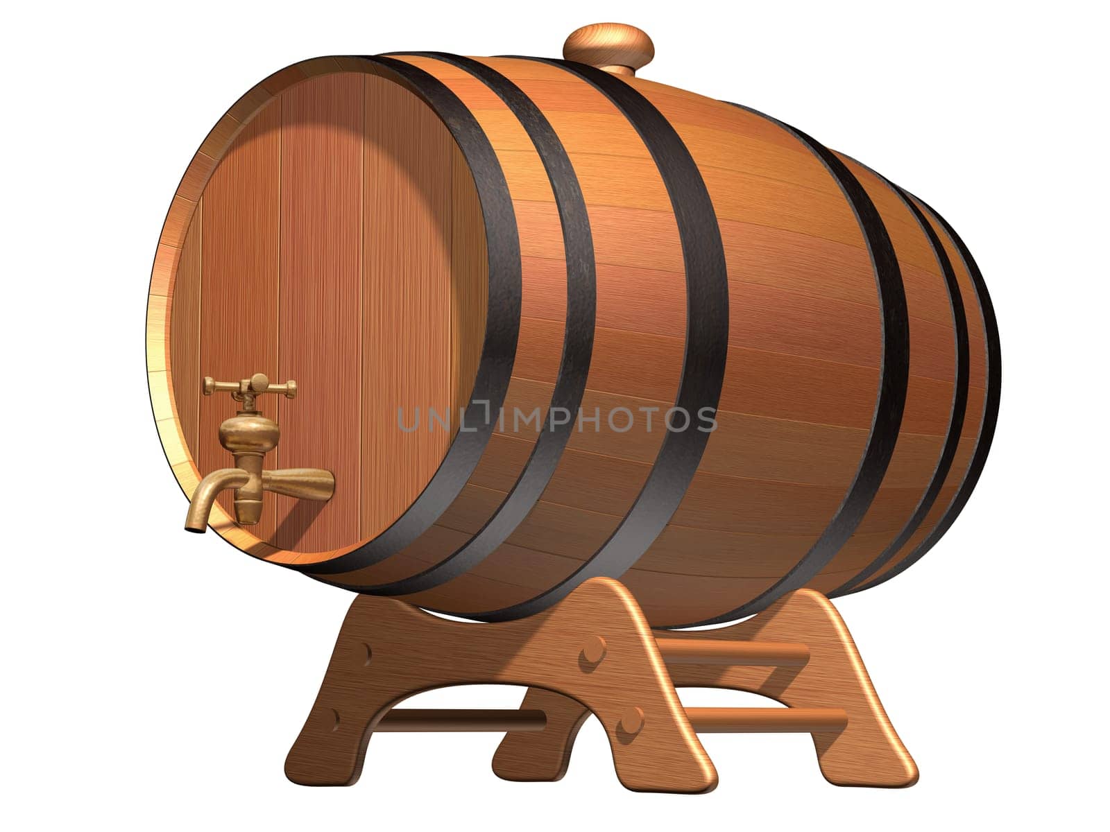 Isolated illustration of a wooden beer barrel with a brass tap