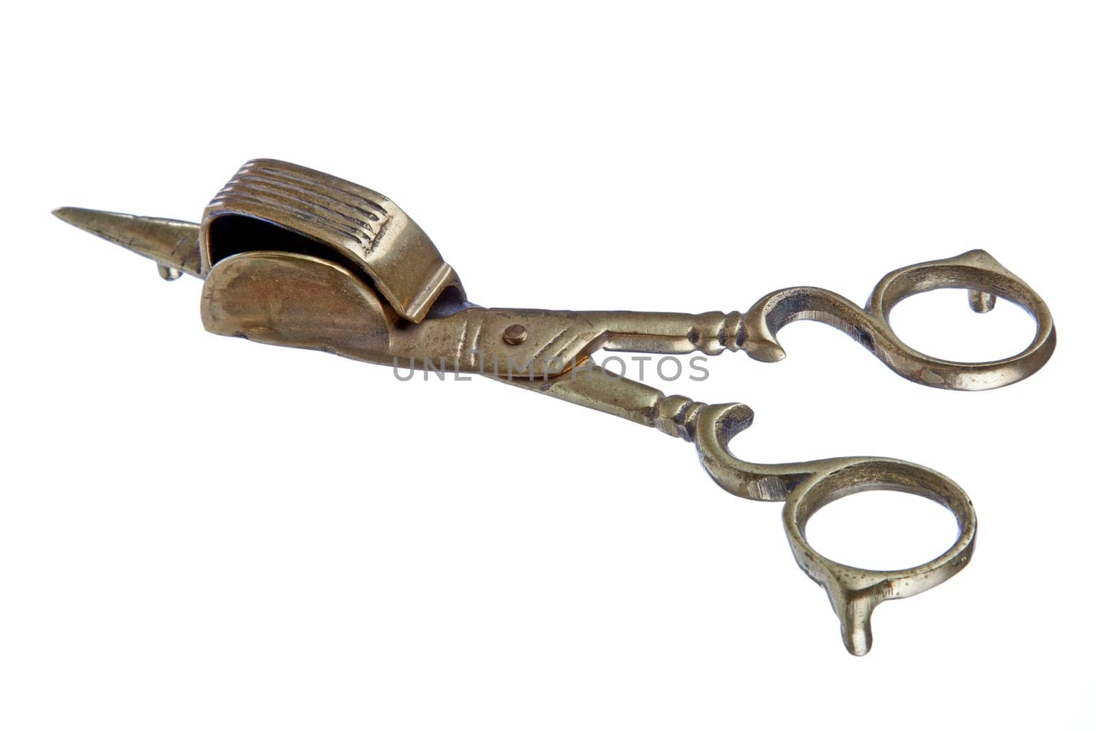 Antique brass scissors to shut down candle
