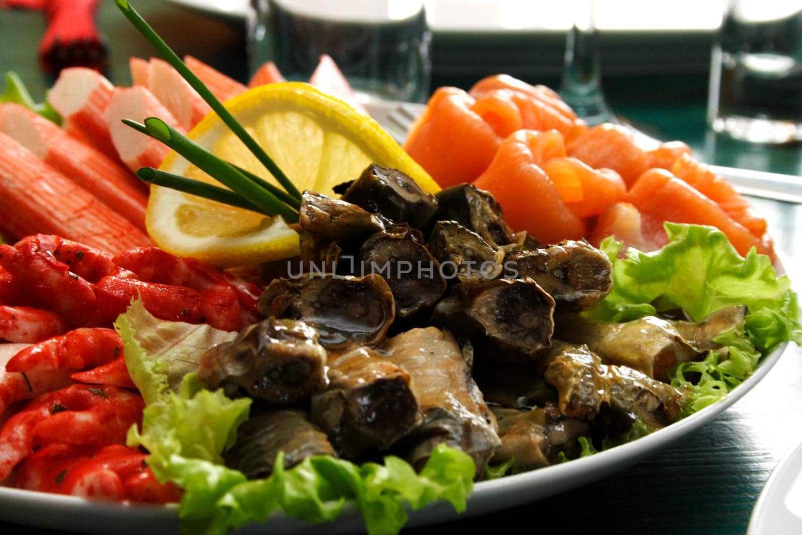 Salmon and a lamprey on the table
