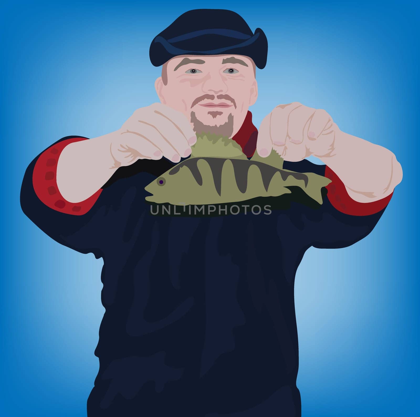 vector illustration of the happy fishman with fish