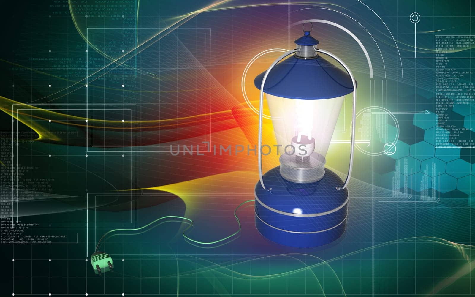 Digital illustration of a Rechargeable floured lantern in colour background