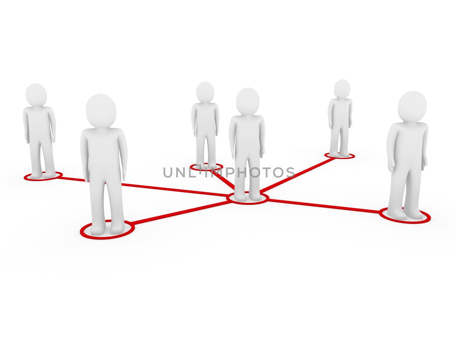 3d men network social red people connection teamwork