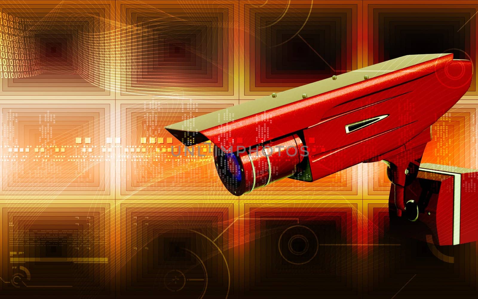 Digital illustration of security camera in colour background