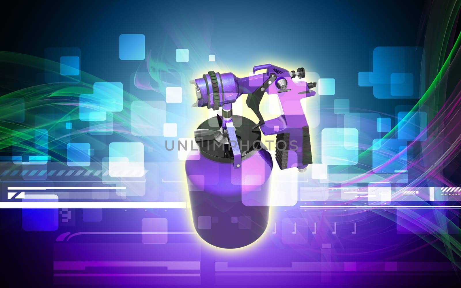 Digital illustration of nozzle spray gun in colour background