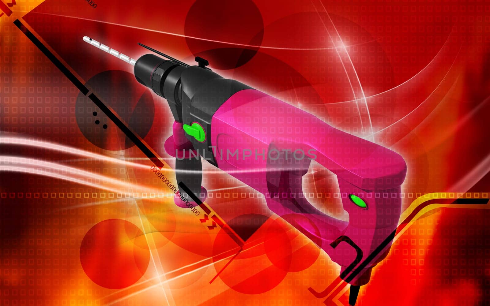 Digital illustration of hammer drill in colour background