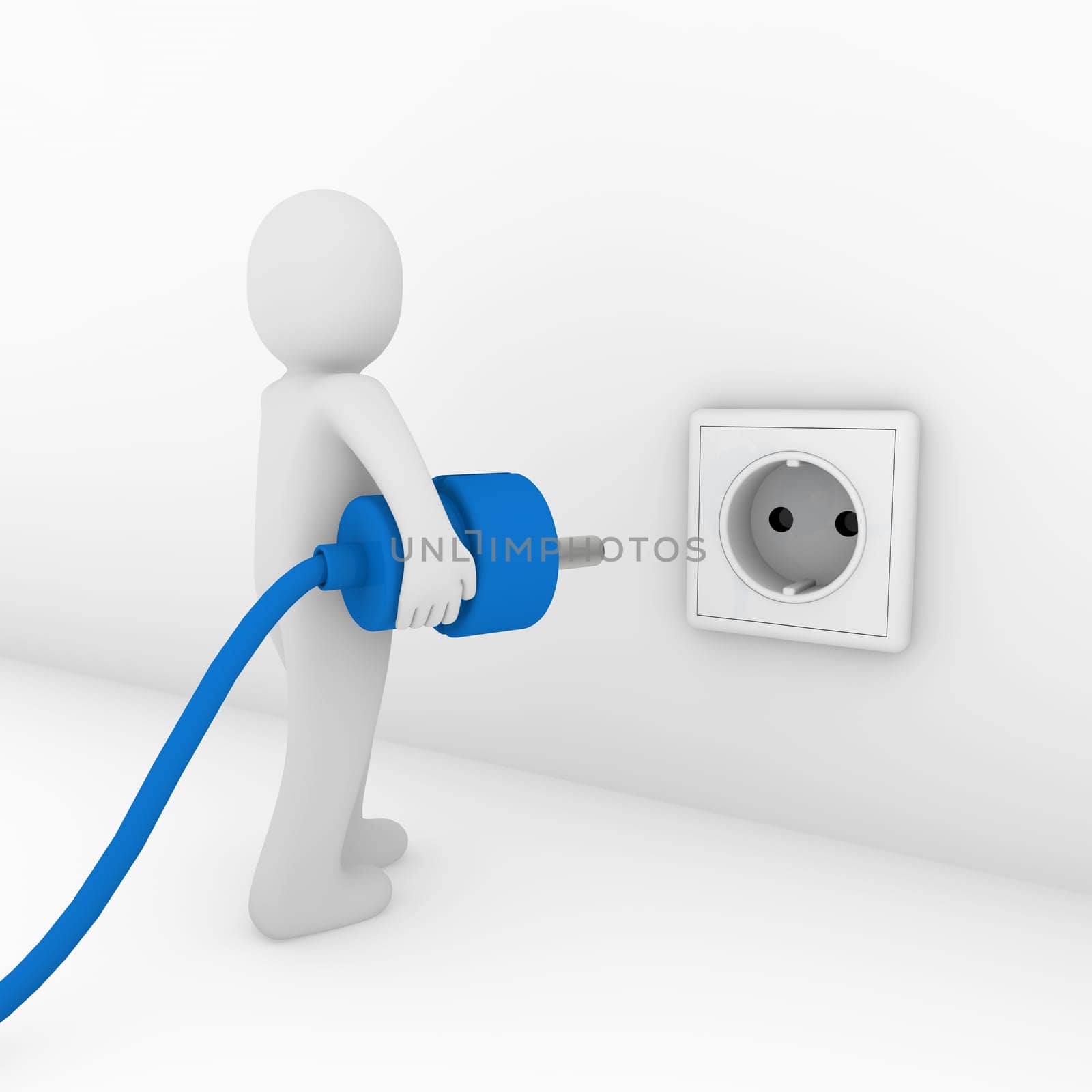 3d man plug socket blue energy bio power