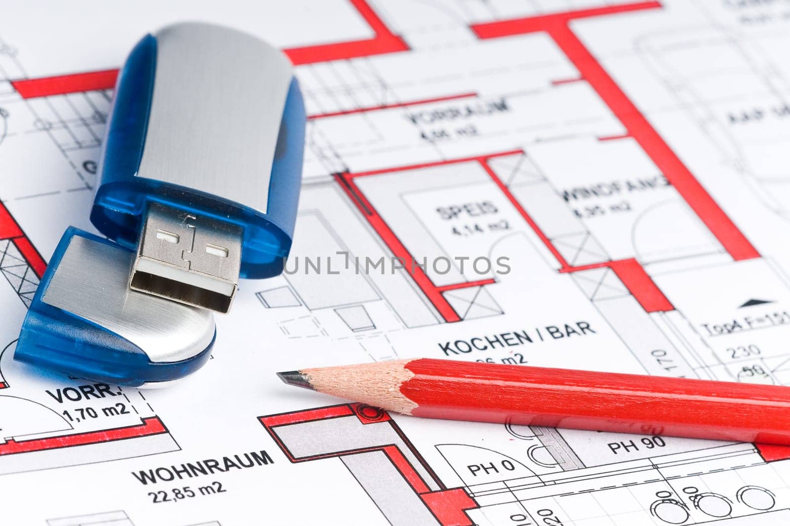 USB disk on a design and plan for a house