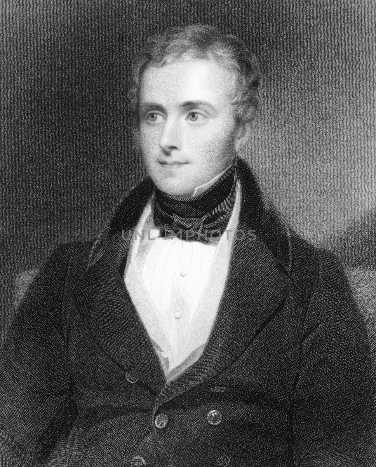 George Alexander Hamilton (1802-1871) on engraving from 1800s. Minor British Conservative Party politician and later a prominent civil servant. Engraved by Posselwhite after a painting by Newton and published by G.Virtue.