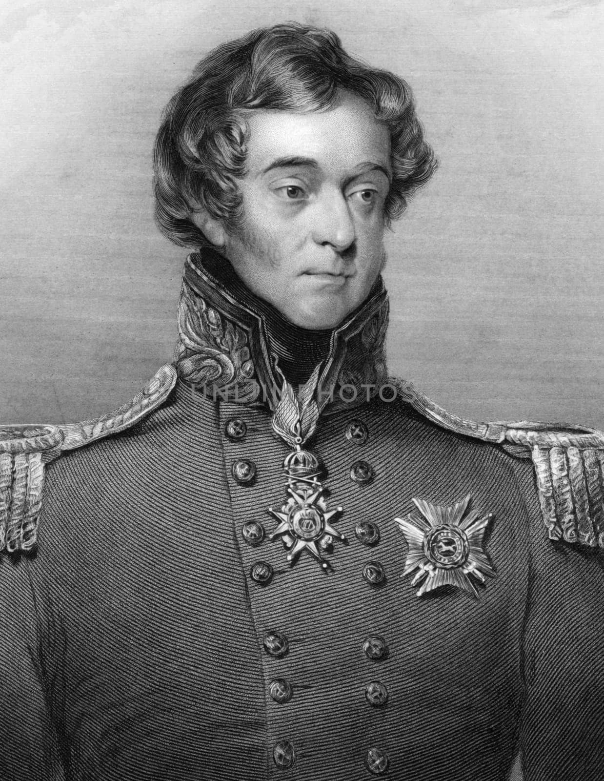 General Sir Frederick William Trench (1777-1859) on engraving from 1800s. British soldier and Tory politician. Engraved by H.Robinson after a painting by Robson and published by G.Virtue.
