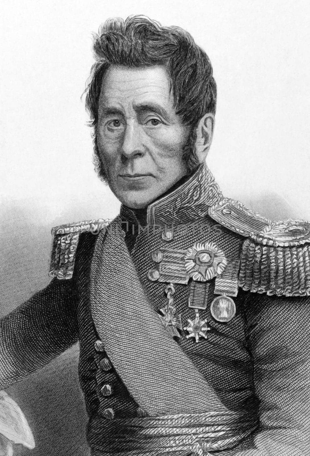 Field Marshal Sir John Fox Burgoyne, 1st Baronet (1782-1871) on engraving from 1800s. British Army officer. Published in London by Virtue &amp  Co.