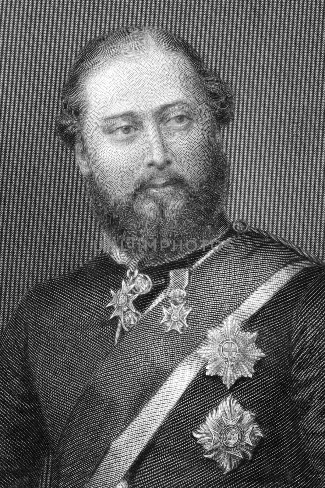 Edward VII (1841-1910) on engraving from 1800s. King of the United Kingdom of Great Britain and Ireland and of the British Dominions and Emperor of India during 1901- 1910. Engraved by G.Cook and published in London by Virtue &amp  Co.