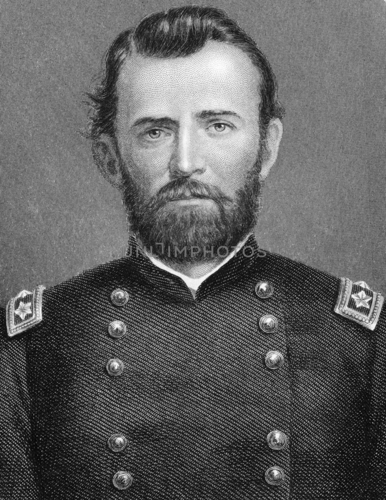 Ulysses S. Grant (1822-1885) on engraving from 1800s. 18th President of the United States (1869-1877) and  military commander during the Civil War. Published in London by Virtue &amp  Co.