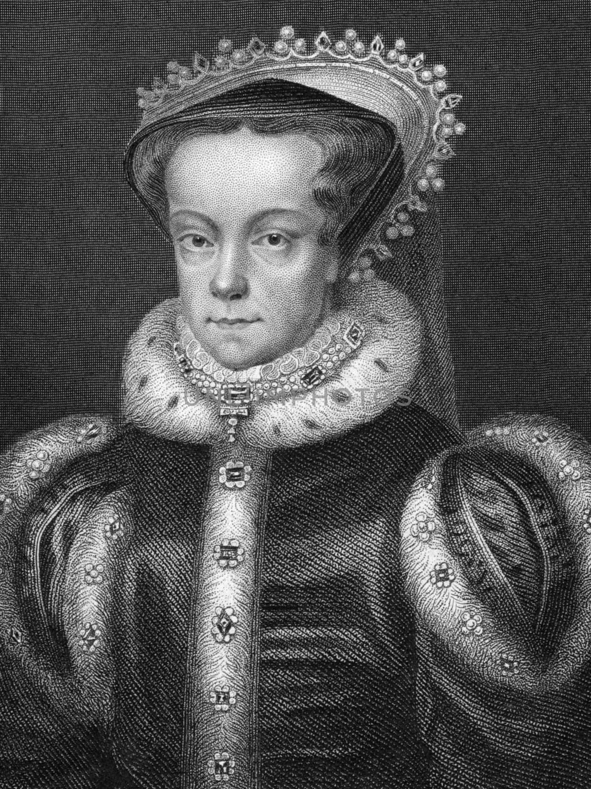 Mary I of England (1516-1558) on engraving from 1800s. Queen regnant of England and Ireland during 1553-1558.