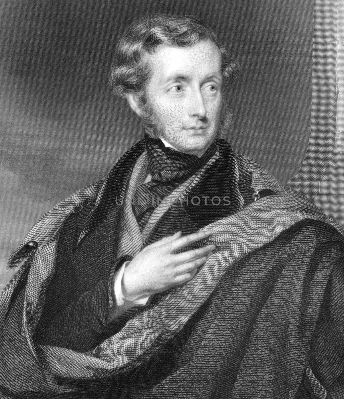 Philip Henry Stanhope, 5th Earl Stanhope (1805-1875) on engraving from 1800s. British politician and historian. Engraved by W. &amp  F. Holl after a painting by Lucas and published by G.Virtue.