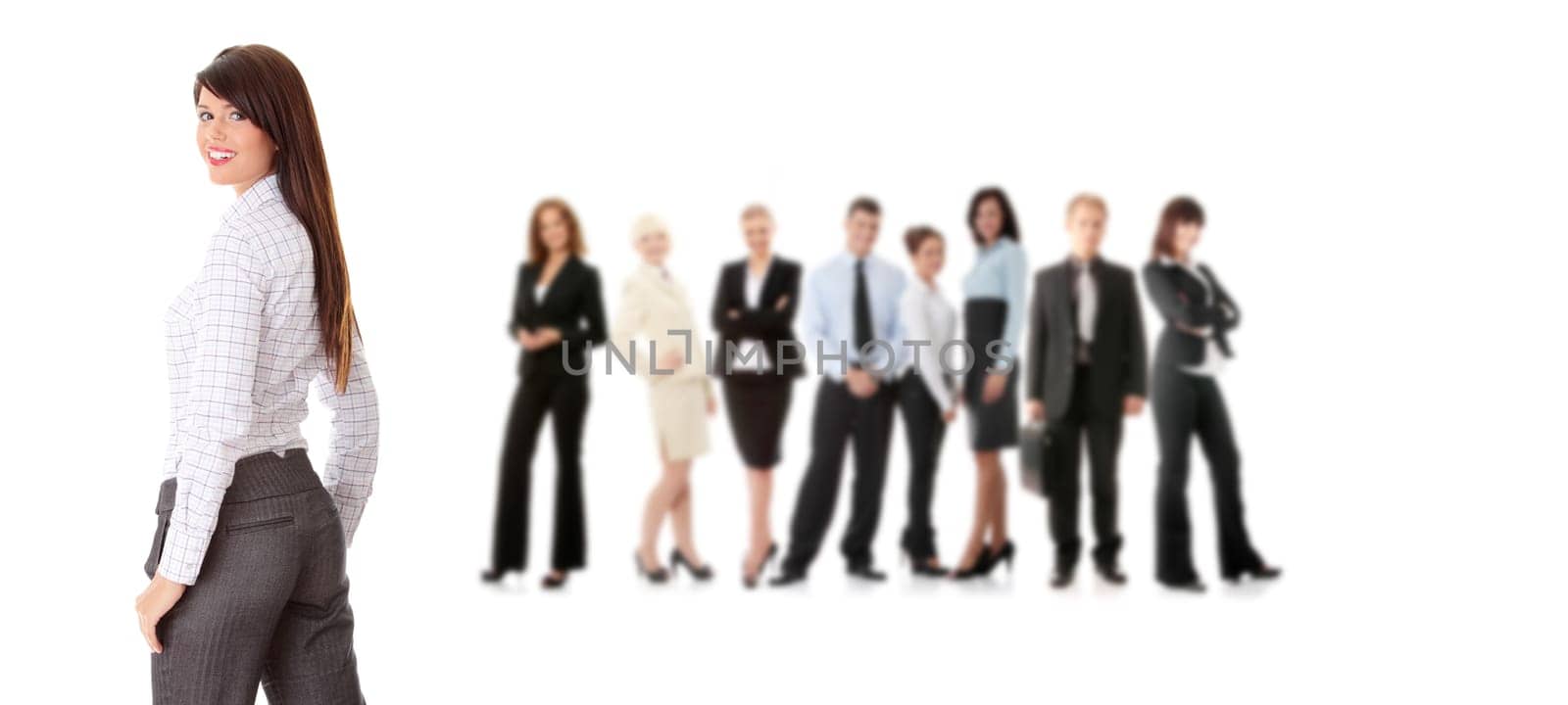 Young happy businesswoman isolated on white