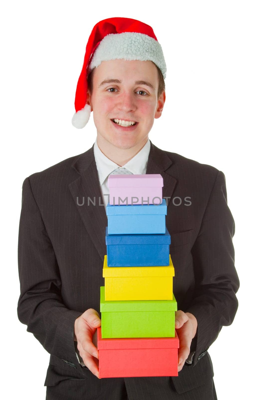 Businessman with Santa hat isolated on white background