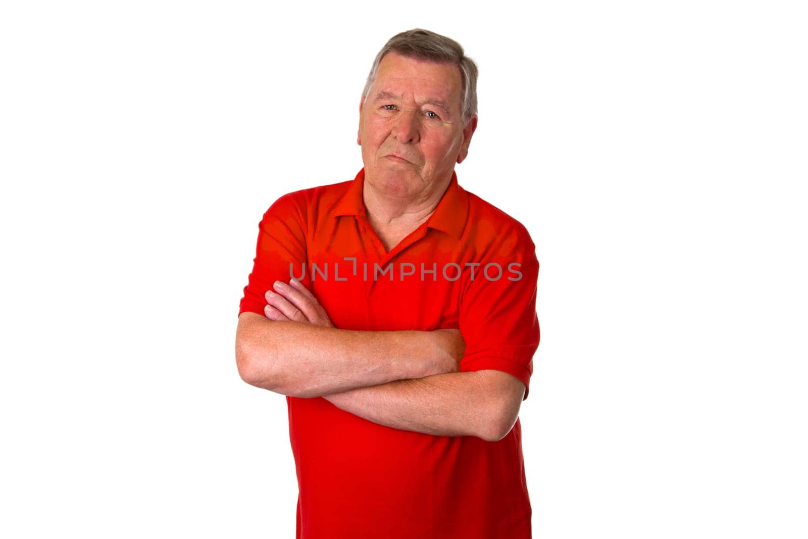 Satisfied senior isolated on white background