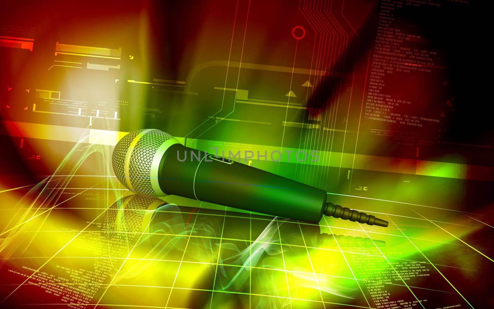 Digital illustration of microphone in colour background