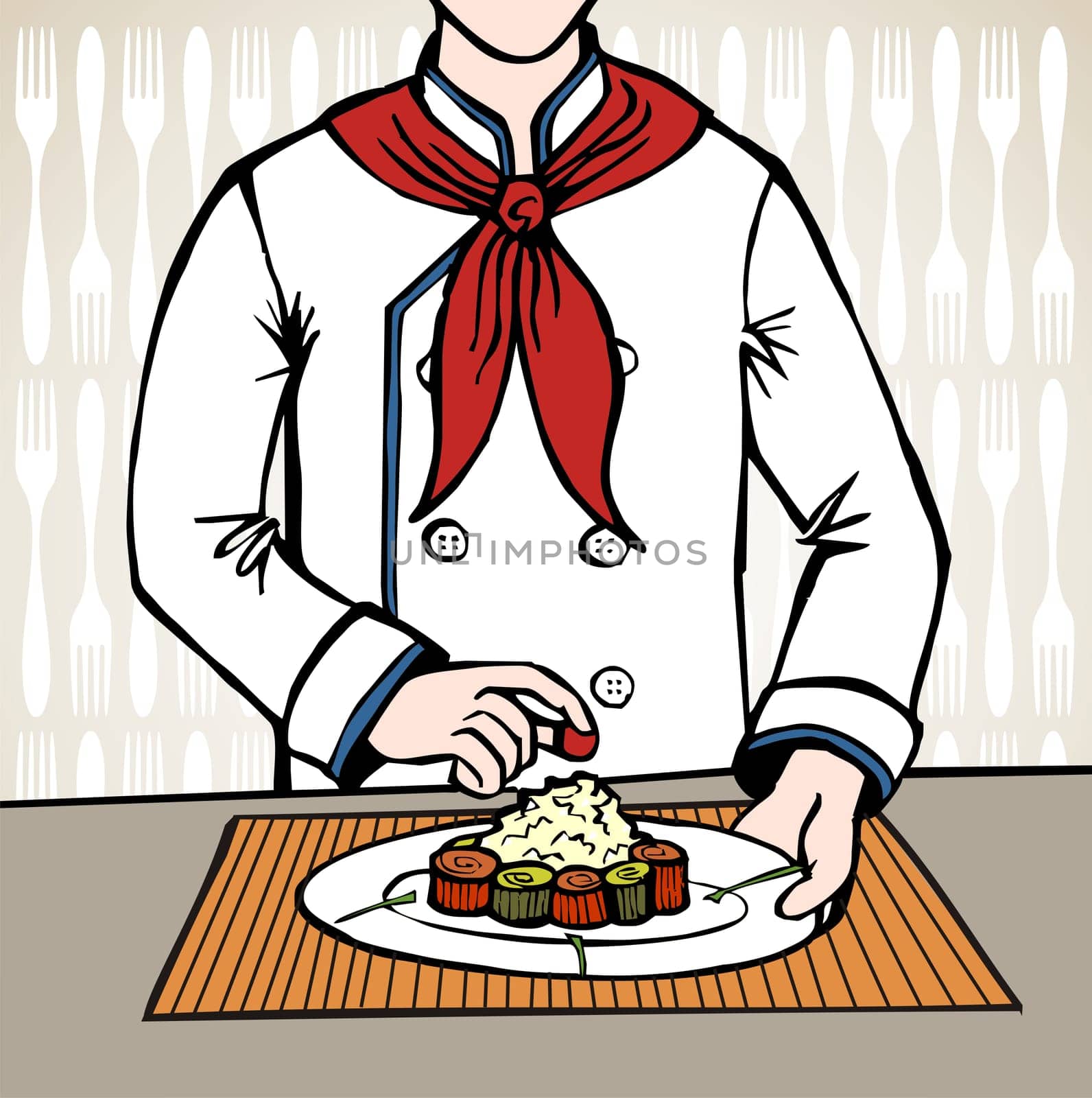 Chef seasoning an exquisit dish of sushi