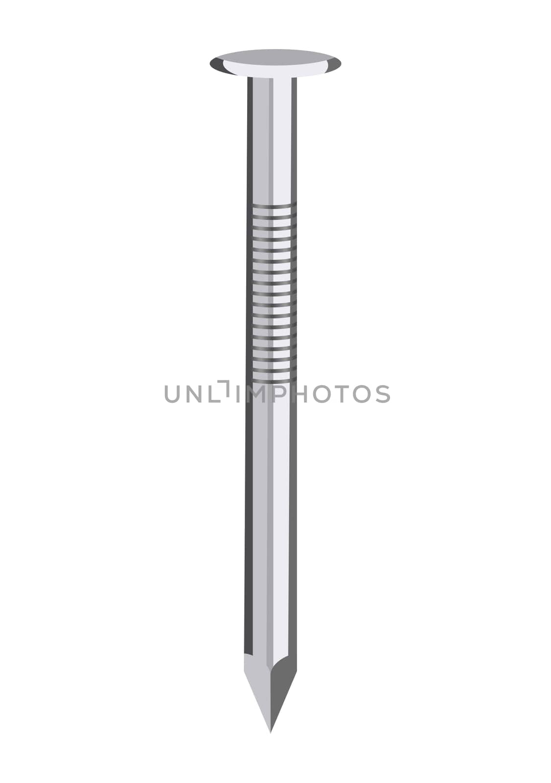 An isolated metallic nail on white background