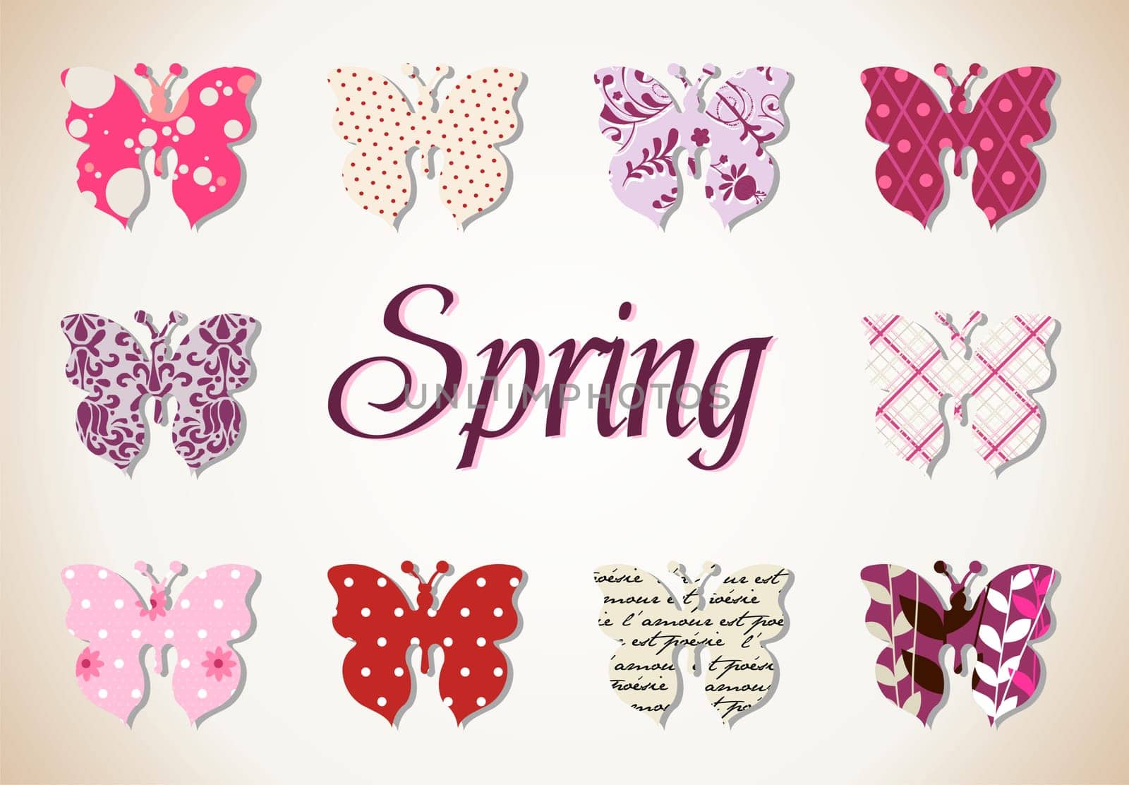 pattern Illustration of butterflies in warm and pink tones. Vector file available.
