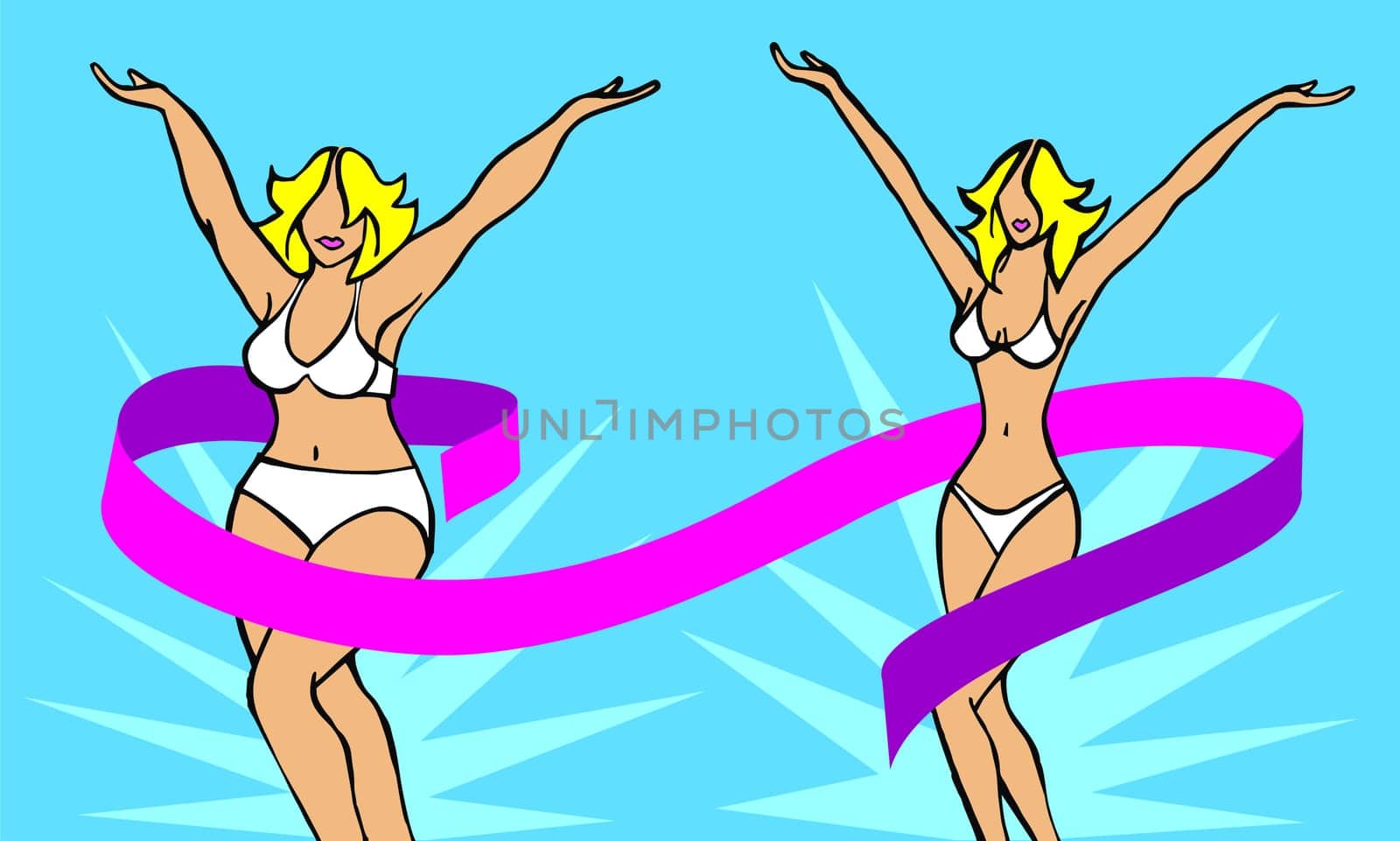 The same blonde woman showing her body, appearing thinner on the right side of the image